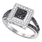 10kt White Gold Womens Round Black Color Enhanced Diamond Square Cluster Ring 1-2 Cttw-Gold & Diamond Cluster Rings-JadeMoghul Inc.
