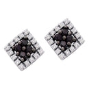 10kt White Gold Women's Round Black Color Enhanced Diamond Square Cluster Screwback Earrings 1-4 Cttw - FREE Shipping (US/CAN)-Gold & Diamond Earrings-JadeMoghul Inc.