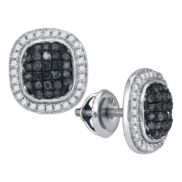 10kt White Gold Women's Round Black Color Enhanced Diamond Square Frame Cluster Earrings 1-2 Cttw - FREE Shipping (USA/CAN)-Gold & Diamond Earrings-JadeMoghul Inc.