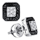 10kt White Gold Women's Round Black Color Enhanced Diamond Square Frame Cluster Earrings 1-4 Cttw - FREE Shipping (USA/CAN)-Gold & Diamond Earrings-JadeMoghul Inc.