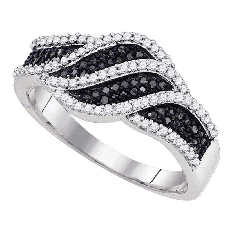 10kt White Gold Women's Round Black Color Enhanced Diamond Stripe Crossover Band Ring 3/8 Cttw - FREE Shipping (US/CAN)-Rings And Bands-5-JadeMoghul Inc.