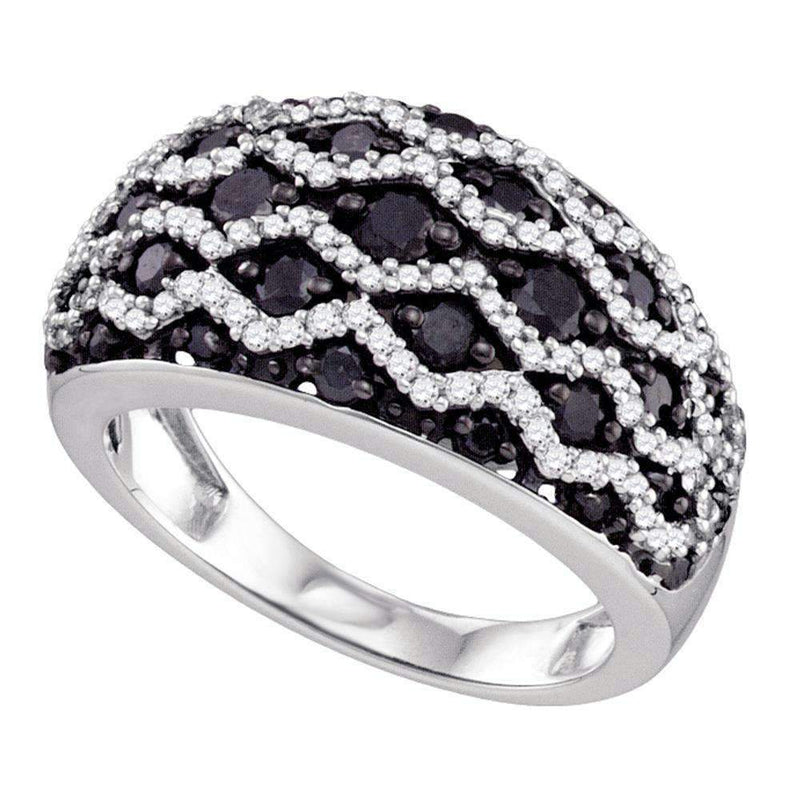 10kt White Gold Women's Round Black Color Enhanced Diamond Striped Band Ring 1-1/5 Cttw - FREE Shipping (US/CAN)-Gold & Diamond Bands-5-JadeMoghul Inc.