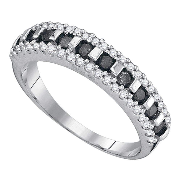 10kt White Gold Women's Round Black Color Enhanced Diamond Symmetrical Band Ring 1/2 Cttw - FREE Shipping (US/CAN)-Gold & Diamond Bands-5-JadeMoghul Inc.