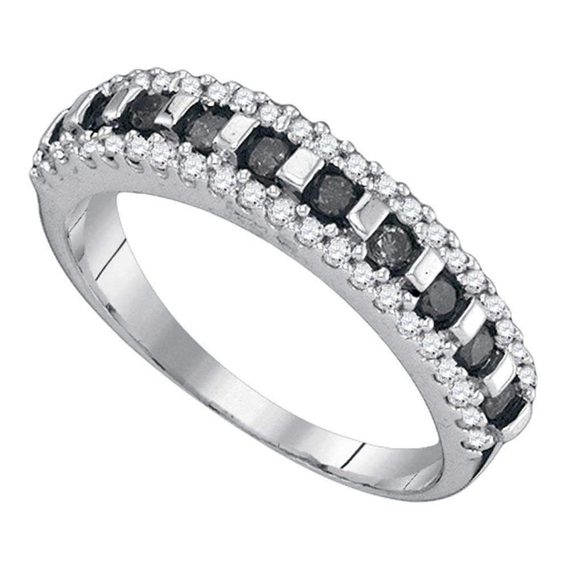 10kt White Gold Women's Round Black Color Enhanced Diamond Symmetrical Band Ring 1/2 Cttw - FREE Shipping (US/CAN)-Gold & Diamond Bands-5-JadeMoghul Inc.