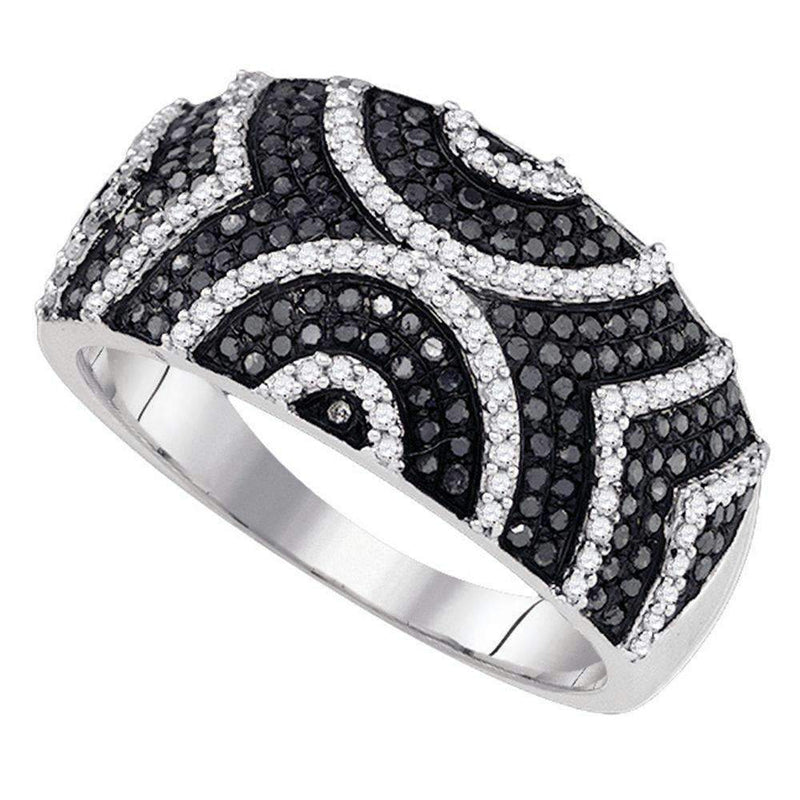 10kt White Gold Women's Round Black Color Enhanced Diamond Symmetrical Stripe Band Ring 5/8 Cttw - FREE Shipping (US/CAN)-Rings And Bands-5-JadeMoghul Inc.