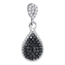 10kt White Gold Women's Round Black Color Enhanced Diamond Teardrop Cluster Pendant 1-4 Cttw - FREE Shipping (US/CAN)-Gold & Diamond Pendants & Necklaces-JadeMoghul Inc.