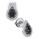 10kt White Gold Women's Round Black Color Enhanced Diamond Teardrop Cluster Stud Earrings 1-2 Cttw - FREE Shipping (USA/CAN)-Gold & Diamond Earrings-JadeMoghul Inc.