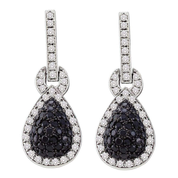 10kt White Gold Women's Round Black Color Enhanced Diamond Teardrop Dangle Earrings 1-3-4 Cttw - FREE Shipping (US/CAN)-Gold & Diamond Earrings-JadeMoghul Inc.