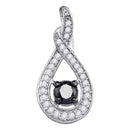 10kt White Gold Women's Round Black Color Enhanced Diamond Teardrop Pendant 1-4 Cttw - FREE Shipping (US/CAN)-Gold & Diamond Pendants & Necklaces-JadeMoghul Inc.