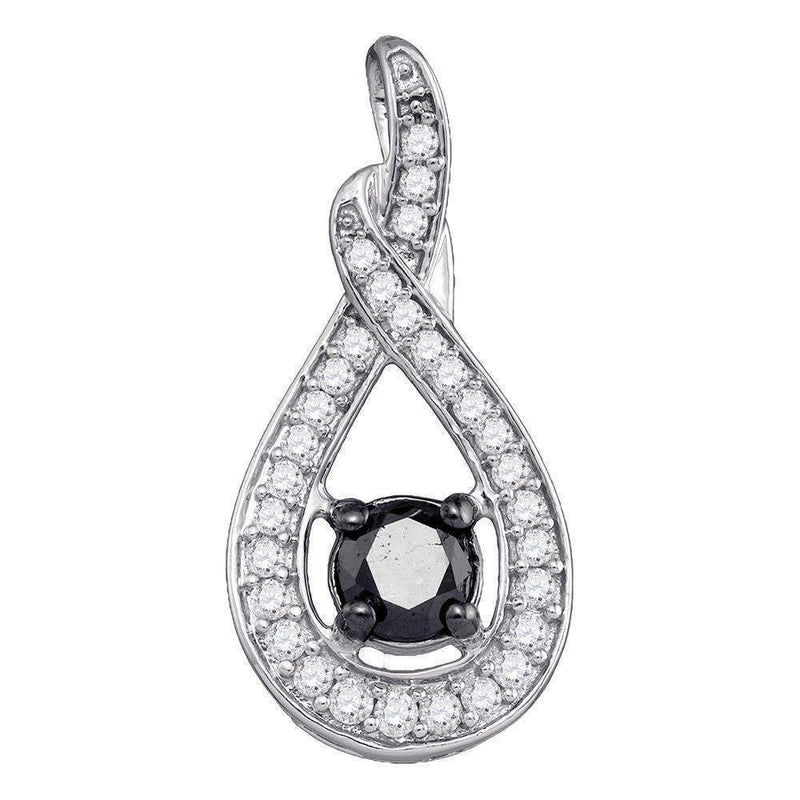 10kt White Gold Women's Round Black Color Enhanced Diamond Teardrop Pendant 1-4 Cttw - FREE Shipping (US/CAN)-Gold & Diamond Pendants & Necklaces-JadeMoghul Inc.
