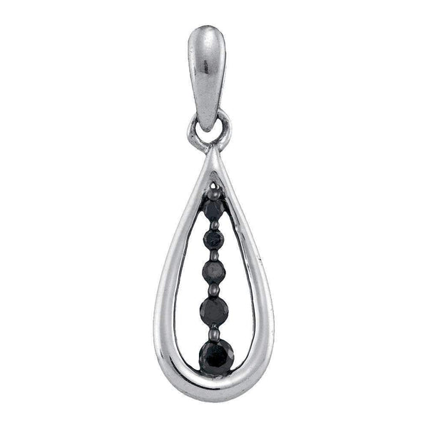 10kt White Gold Women's Round Black Color Enhanced Diamond Teardrop Pendant 1-8 Cttw - FREE Shipping (US/CAN)-Gold & Diamond Pendants & Necklaces-JadeMoghul Inc.