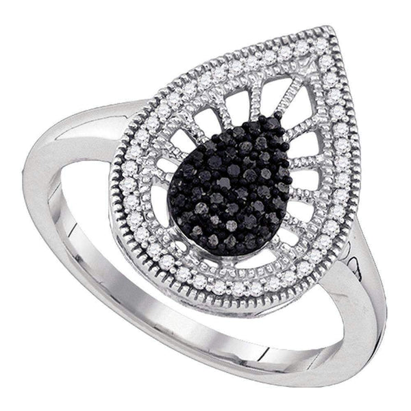 10kt White Gold Women's Round Black Color Enhanced Diamond Teardrop Ring 1/3 Cttw - FREE Shipping (US/CAN)-Gold & Diamond Fashion Rings-5-JadeMoghul Inc.