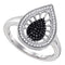 10kt White Gold Women's Round Black Color Enhanced Diamond Teardrop Ring 1/3 Cttw - FREE Shipping (US/CAN)-Gold & Diamond Fashion Rings-5-JadeMoghul Inc.