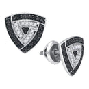10kt White Gold Women's Round Black Color Enhanced Diamond Triangle Frame Stud Earrings 1-2 Cttw - FREE Shipping (USA/CAN)-Gold & Diamond Earrings-JadeMoghul Inc.