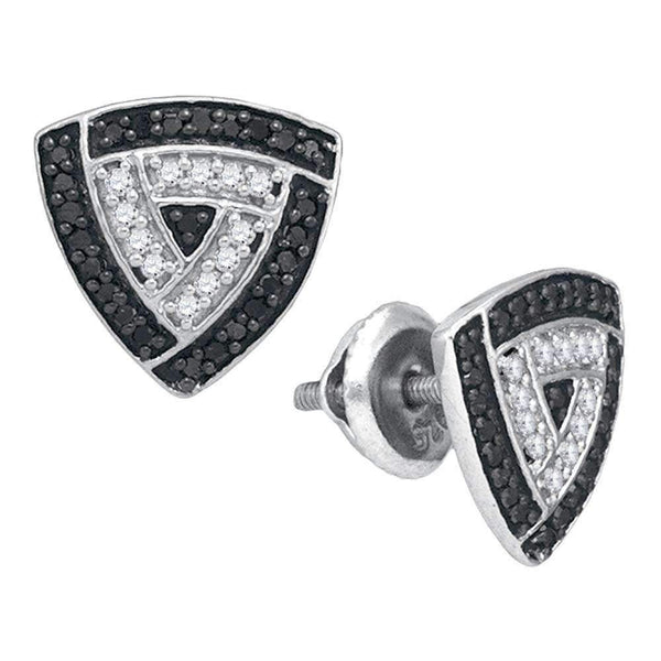 10kt White Gold Women's Round Black Color Enhanced Diamond Triangle Frame Stud Earrings 1-2 Cttw - FREE Shipping (USA/CAN)-Gold & Diamond Earrings-JadeMoghul Inc.