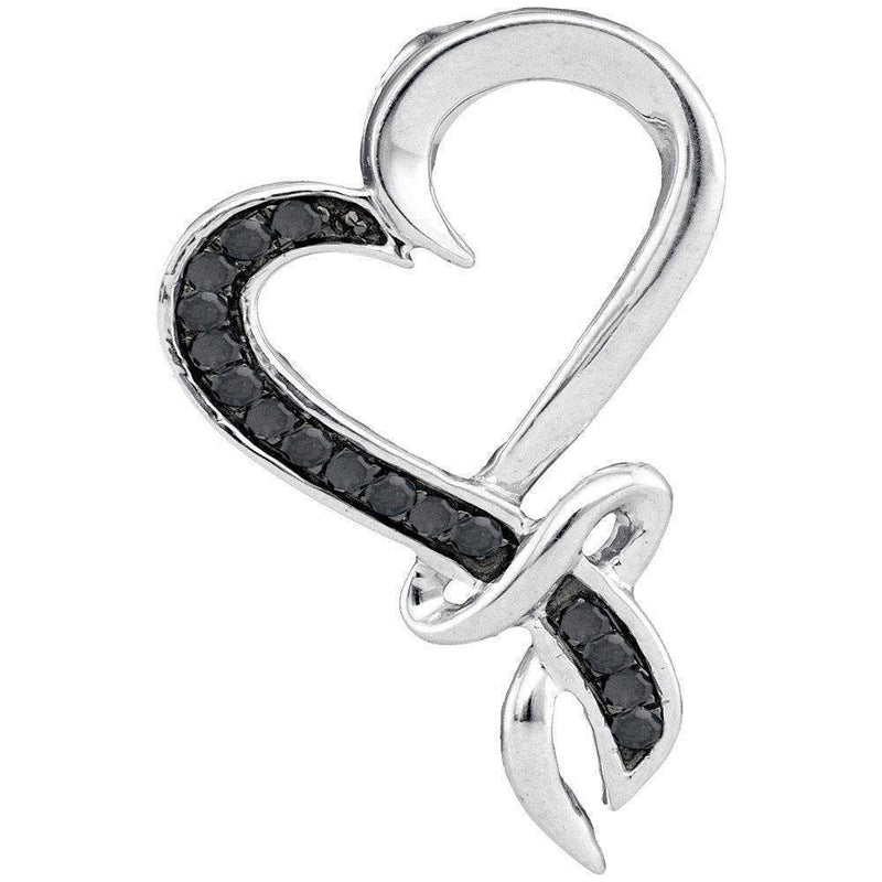 10kt White Gold Women's Round Black Color Enhanced Diamond Twist Heart Pendant 1-10 Cttw - FREE Shipping (US/CAN)-Gold & Diamond Pendants & Necklaces-JadeMoghul Inc.