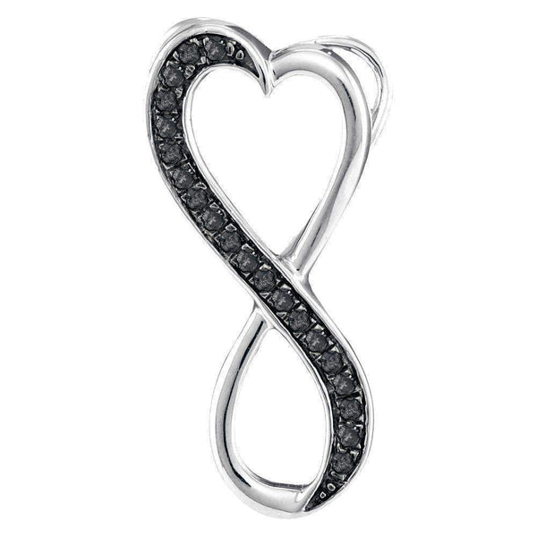 10kt White Gold Women's Round Black Color Enhanced Diamond Vertical Infinity Heart Pendant 1-10 Cttw - FREE Shipping (US/CAN)-Gold & Diamond Pendants & Necklaces-JadeMoghul Inc.