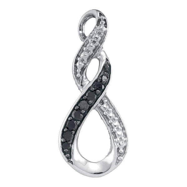 10kt White Gold Women's Round Black Color Enhanced Diamond Vertical Infinity Pendant 1-12 Cttw - FREE Shipping (US/CAN)-Gold & Diamond Pendants & Necklaces-JadeMoghul Inc.