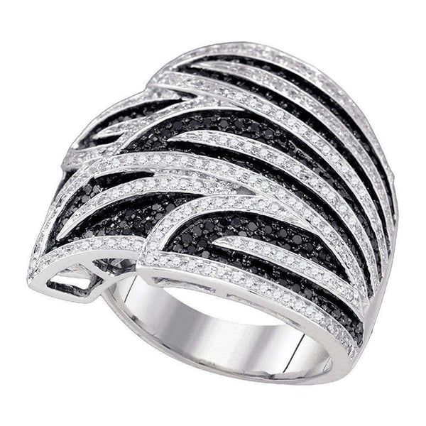 10kt White Gold Women's Round Black Color Enhanced Diamond Wide Fashion Band Ring 1-3/8 Cttw - FREE Shipping (US/CAN)-Gold & Diamond Bands-5-JadeMoghul Inc.