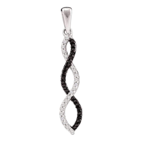10kt White Gold Women's Round Black Color Enhanced Diamond Woven Infinity Pendant 1-8 Cttw - FREE Shipping (US/CAN)-Gold & Diamond Pendants & Necklaces-JadeMoghul Inc.