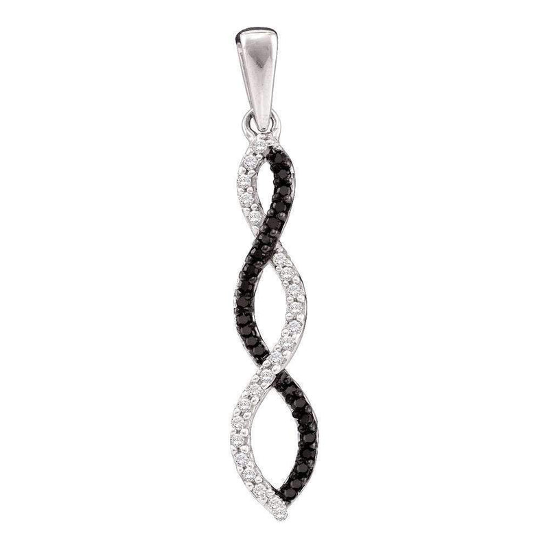 10kt White Gold Women's Round Black Color Enhanced Diamond Woven Infinity Pendant 1-8 Cttw - FREE Shipping (US/CAN)-Gold & Diamond Pendants & Necklaces-JadeMoghul Inc.