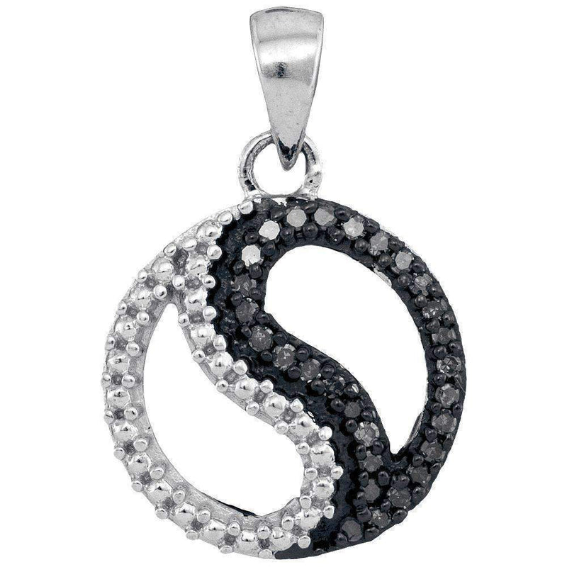 10kt White Gold Women's Round Black Color Enhanced Diamond Ying Yang Circle Pendant 1-10 Cttw - FREE Shipping (US/CAN)-Gold & Diamond Pendants & Necklaces-JadeMoghul Inc.