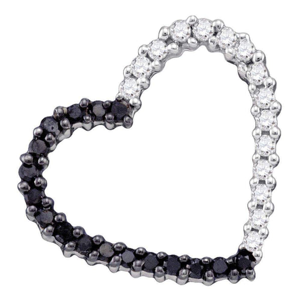 10kt White Gold Women's Round Black Pave-set Color Enhanced Diamond Heart Outline Pendant 1-4 Cttw - FREE Shipping (US/CAN)-Gold & Diamond Pendants & Necklaces-JadeMoghul Inc.