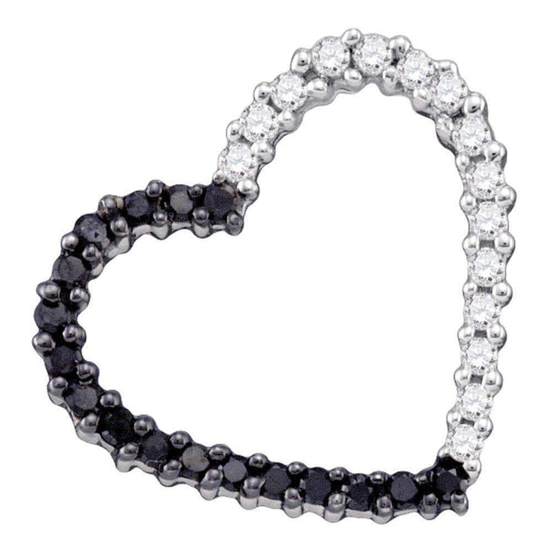 10kt White Gold Women's Round Black Pave-set Color Enhanced Diamond Heart Outline Pendant 1-4 Cttw - FREE Shipping (US/CAN)-Gold & Diamond Pendants & Necklaces-JadeMoghul Inc.