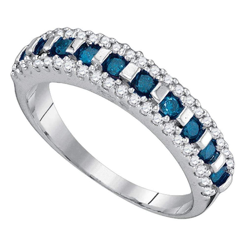 10kt White Gold Women's Round Blue Color Enhanced Channel-set Diamond Band Ring 1/2 Cttw - FREE Shipping (US/CAN)-Rings And Bands-6-JadeMoghul Inc.