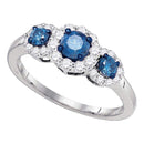 10kt White Gold Women's Round Blue Color Enhanced Diamond 3-stone Bridal Wedding Engagement Ring 1.00 Cttw - FREE Shipping (USA/CAN)-Gold & Diamond Engagement & Anniversary Rings-5-JadeMoghul Inc.
