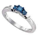 10kt White Gold Women's Round Blue Color Enhanced Diamond 3-stone Bridal Wedding Engagement Ring 1/4 Cttw - FREE Shipping (USA/CAN)-Gold & Diamond Engagement & Anniversary Rings-5-JadeMoghul Inc.
