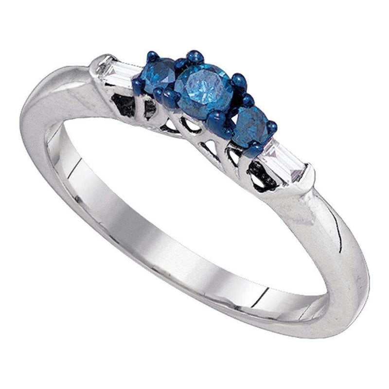 10kt White Gold Women's Round Blue Color Enhanced Diamond 3-stone Bridal Wedding Engagement Ring 1/4 Cttw - FREE Shipping (USA/CAN)-Gold & Diamond Engagement & Anniversary Rings-5-JadeMoghul Inc.