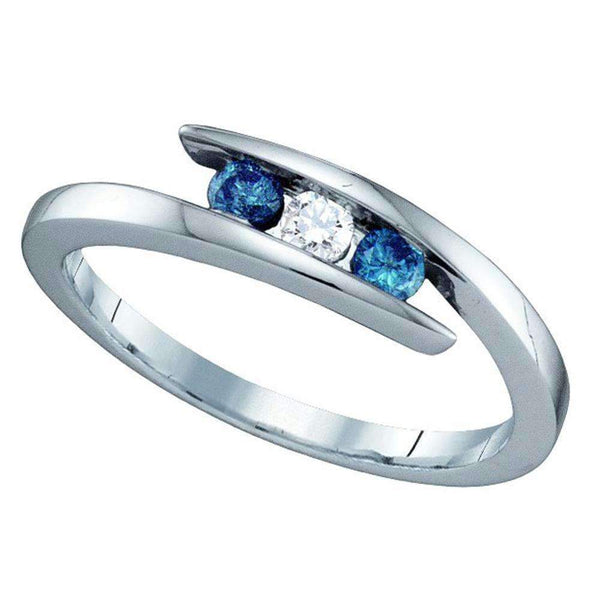 10kt White Gold Women's Round Blue Color Enhanced Diamond 3-stone Ring 1/4 Cttw - FREE Shipping (USA/CAN)-Gold & Diamond Engagement & Anniversary Rings-5-JadeMoghul Inc.