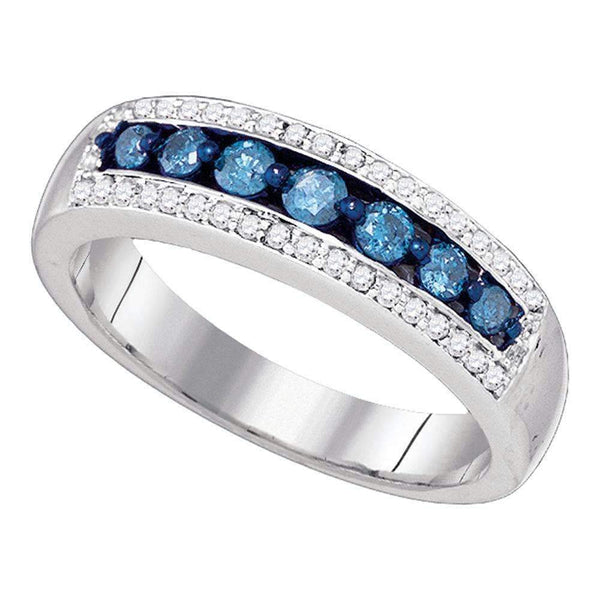 10kt White Gold Women's Round Blue Color Enhanced Diamond Band Ring 1/2 Cttw - FREE Shipping (US/CAN)-Gold & Diamond Bands-5-JadeMoghul Inc.