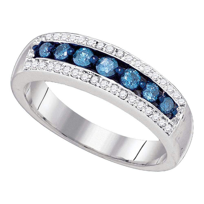 10kt White Gold Women's Round Blue Color Enhanced Diamond Band Ring 1/2 Cttw - FREE Shipping (US/CAN)-Gold & Diamond Bands-5-JadeMoghul Inc.