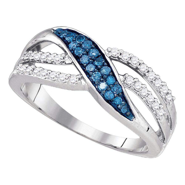 10kt White Gold Women's Round Blue Color Enhanced Diamond Band Ring 1/3 Cttw - FREE Shipping (US/CAN)-Gold & Diamond Bands-5-JadeMoghul Inc.