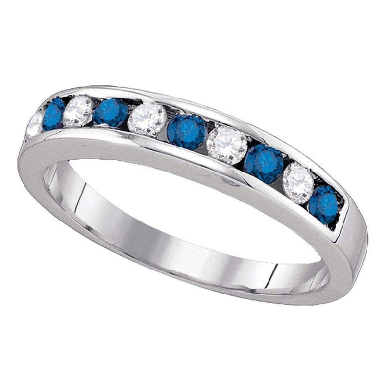 10kt White Gold Women's Round Blue Color Enhanced Diamond Band Ring 1/4 Cttw - FREE Shipping (US/CAN)-Gold & Diamond Bands-5-JadeMoghul Inc.
