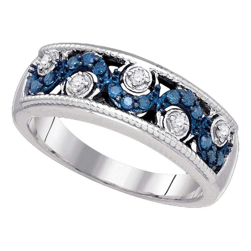 10kt White Gold Women's Round Blue Color Enhanced Diamond Band Ring 1/4 Cttw - FREE Shipping (US/CAN)-Gold & Diamond Bands-5-JadeMoghul Inc.