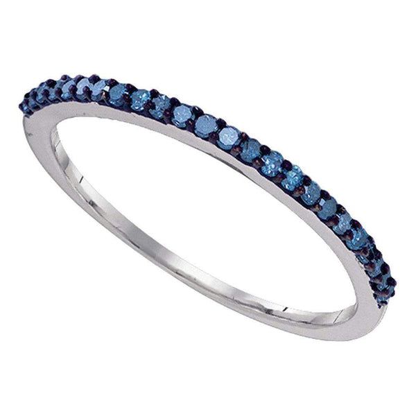 10kt White Gold Women's Round Blue Color Enhanced Diamond Band Ring 1/5 Cttw - FREE Shipping (US/CAN)-Gold & Diamond Bands-5-JadeMoghul Inc.
