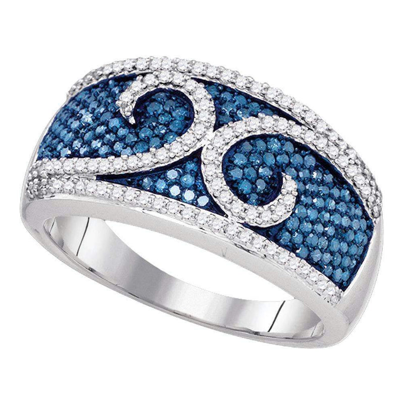 10kt White Gold Women's Round Blue Color Enhanced Diamond Band Ring 3/4 Cttw - FREE Shipping (US/CAN)-Gold & Diamond Bands-6.5-JadeMoghul Inc.