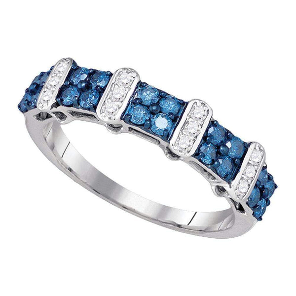 10kt White Gold Women's Round Blue Color Enhanced Diamond Band Ring 3/4 Cttw - FREE Shipping (US/CAN)-Gold & Diamond Bands-9.5-JadeMoghul Inc.