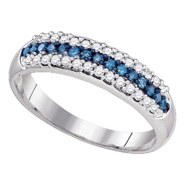 10kt White Gold Women's Round Blue Color Enhanced Diamond Band Ring 3/8 Cttw - FREE Shipping (US/CAN)-Gold & Diamond Bands-5-JadeMoghul Inc.