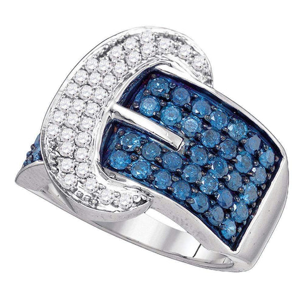 10kt White Gold Women's Round Blue Color Enhanced Diamond Belt Buckle Band Ring 1-7/8 Cttw - FREE Shipping (US/CAN)-Gold & Diamond Fashion Rings-5-JadeMoghul Inc.