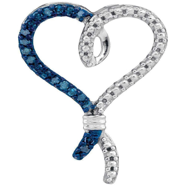 10kt White Gold Women's Round Blue Color Enhanced Diamond Bound Heart Pendant 1-8 Cttw - FREE Shipping (US/CAN)-Gold & Diamond Pendants & Necklaces-JadeMoghul Inc.