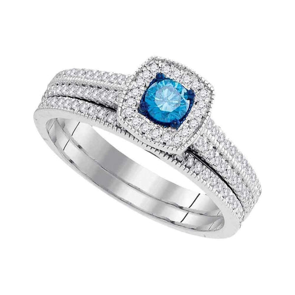 10kt White Gold Women's Round Blue Color Enhanced Diamond Bridal Wedding Engagement Ring Band Set 1/2 Cttw - FREE Shipping (US/CAN)-Gold & Diamond Wedding Ring Sets-5-JadeMoghul Inc.
