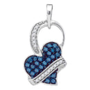 10kt White Gold Women's Round Blue Color Enhanced Diamond Captured Heart Pendant 1-3 Cttw - FREE Shipping (US/CAN)-Gold & Diamond Pendants & Necklaces-JadeMoghul Inc.