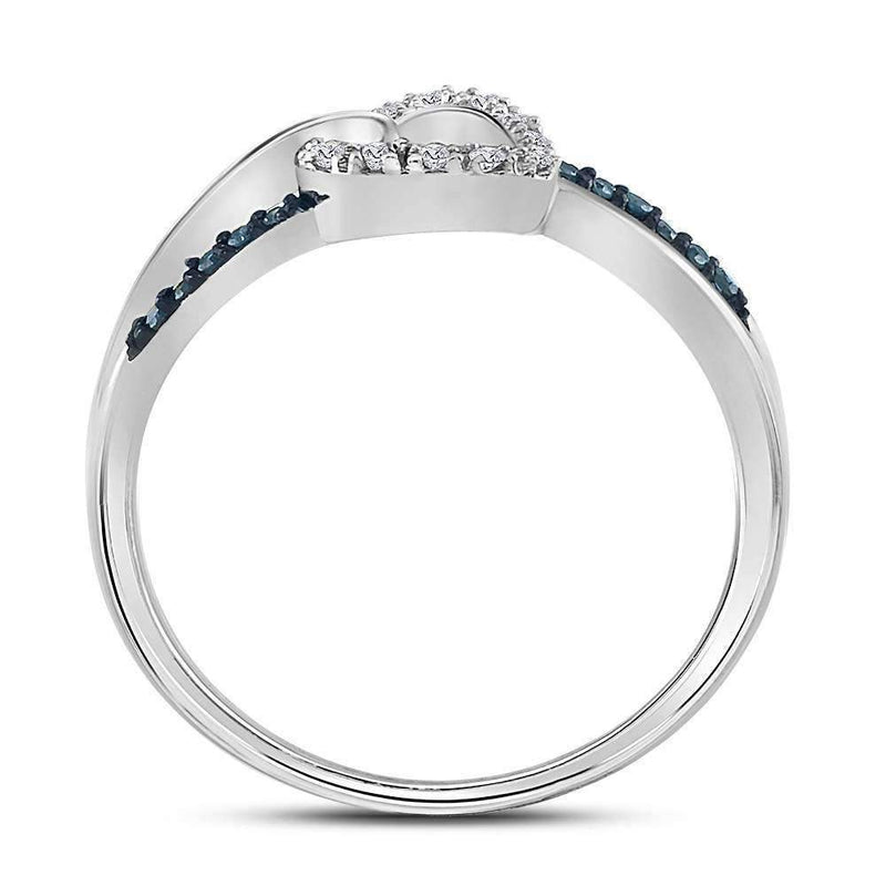 10kt White Gold Women's Round Blue Color Enhanced Diamond Captured Heart Ring 1/10 Cttw - FREE Shipping (US/CAN)-Gold & Diamond Heart Rings-9.5-JadeMoghul Inc.