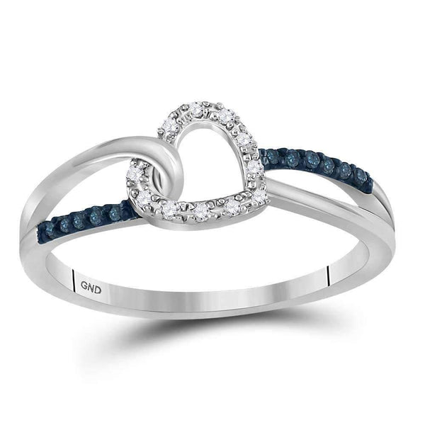 10kt White Gold Women's Round Blue Color Enhanced Diamond Captured Heart Ring 1/10 Cttw - FREE Shipping (US/CAN)-Gold & Diamond Heart Rings-9.5-JadeMoghul Inc.