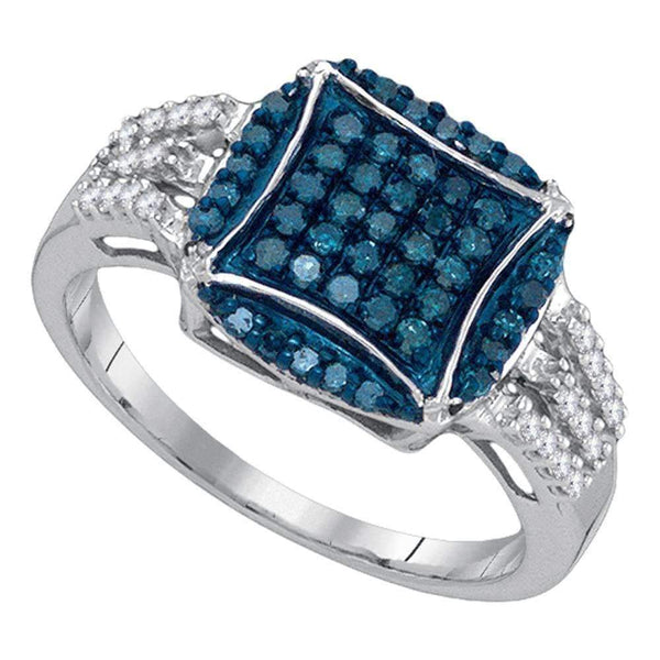10kt White Gold Women's Round Blue Color Enhanced Diamond Circle Cluster Ring 3/8 Cttw - FREE Shipping (US/CAN)-Rings And Bands-5-JadeMoghul Inc.