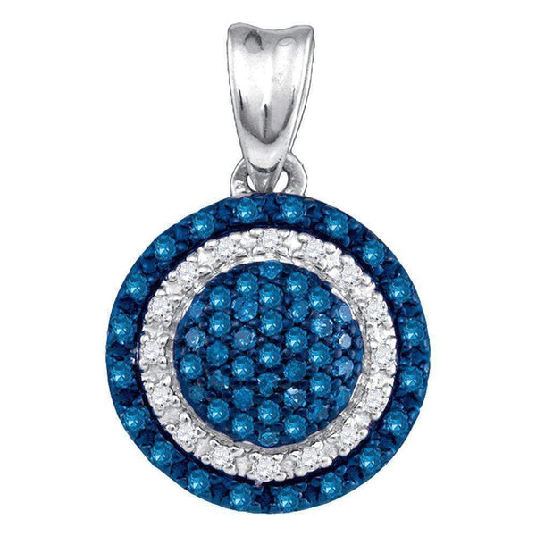 10kt White Gold Women's Round Blue Color Enhanced Diamond Circle Frame Cluster Pendant 1-4 Cttw - FREE Shipping (US/CAN)-Gold & Diamond Pendants & Necklaces-JadeMoghul Inc.